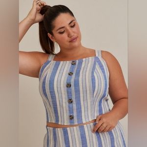 NWT Torrid Linen Blend Button Front Crop Tank